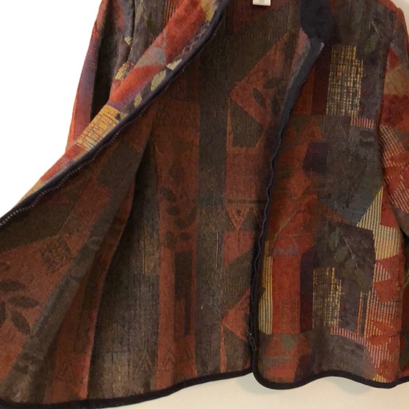 Coldwater Creek Tapestry Jacket Rust Purple Zip Size M - Picture 4 of 8